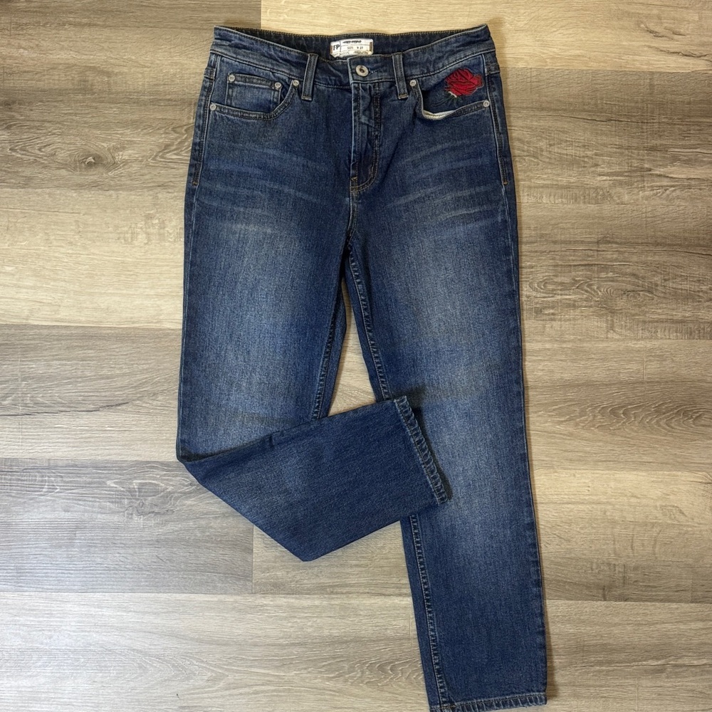 Free People Embroidered Rose Jeans Four Seasons Denim Midrise Ankle Jeans